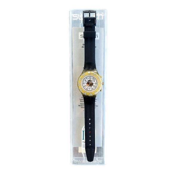 Swatch Watch GOLDEN RIVET SEM100 1995 Aquachrono With Case and new band - Picture 2 of 7
